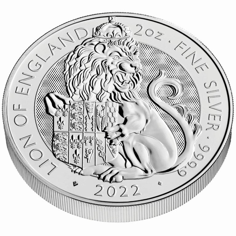 Side view of the Silver Lion of England 2 oz - Royal Tudor Beasts - 2022