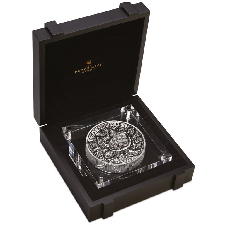 Silver Great Barrier Reef 2 kg 2021 - High Relief - Antique Finish in the original coin case
