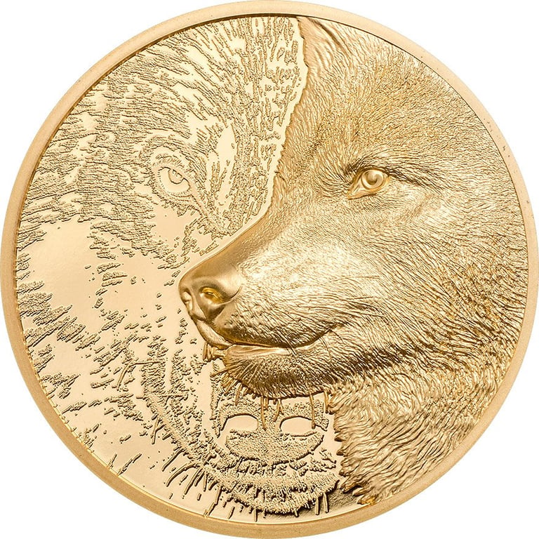 Front of the Gold Mystic Wolf 1 oz - Ultra High Relief