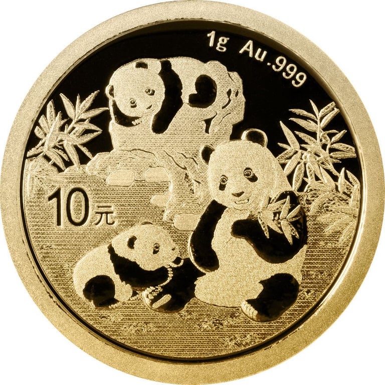 Front of the Gold China Panda 1 g - 2025