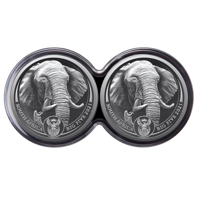 Front of the Silver Elephant Big Five Series II - 2 x 1 oz PF set double capsule