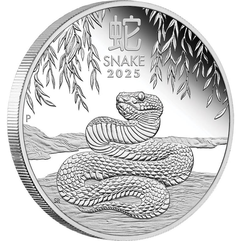Side view of the Silver Lunar III 1 oz PF - Snake 2025