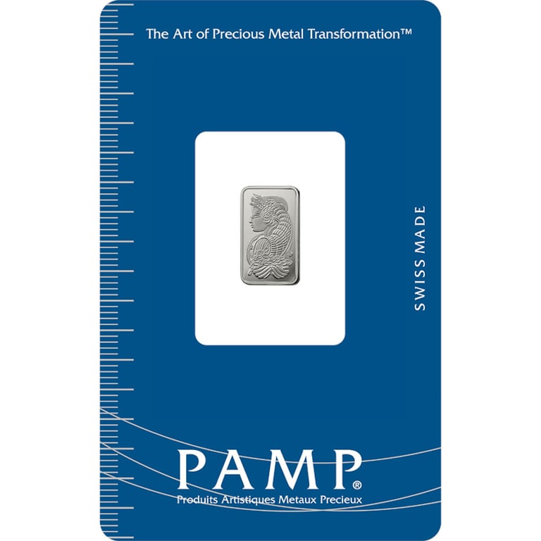 Front of Platninum Bar 1g PAMP in Blister