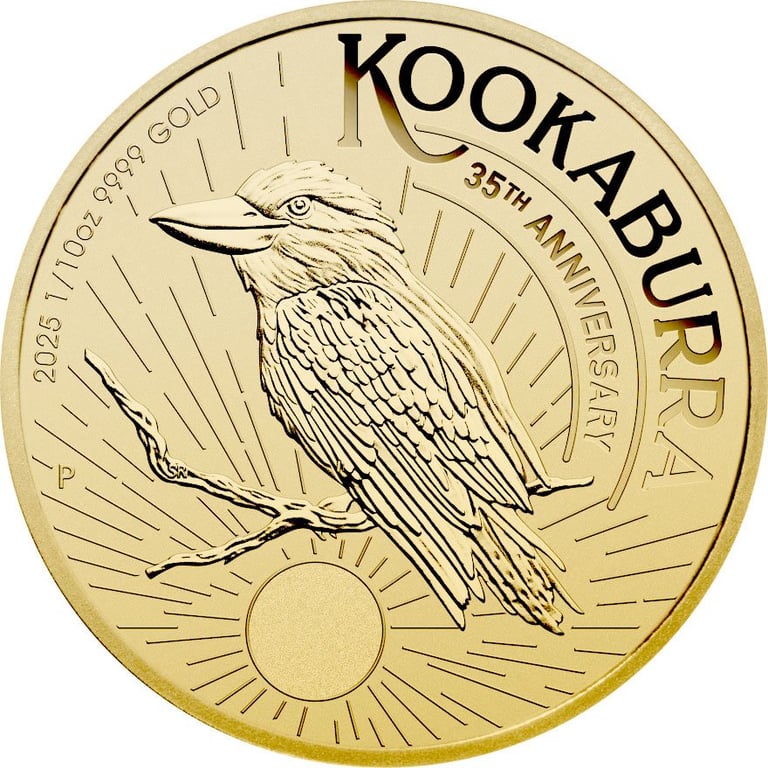 Front of the Gold Kookaburra 1/10 oz - 2025