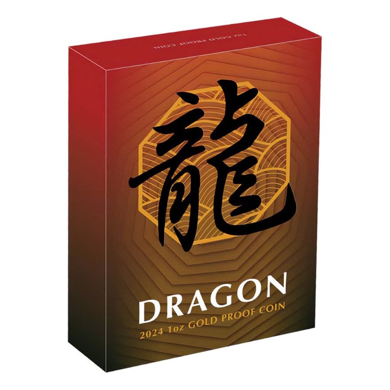Original coin case of the Gold Dragon Chinese Mythical Creatures 1 oz PF - 2024