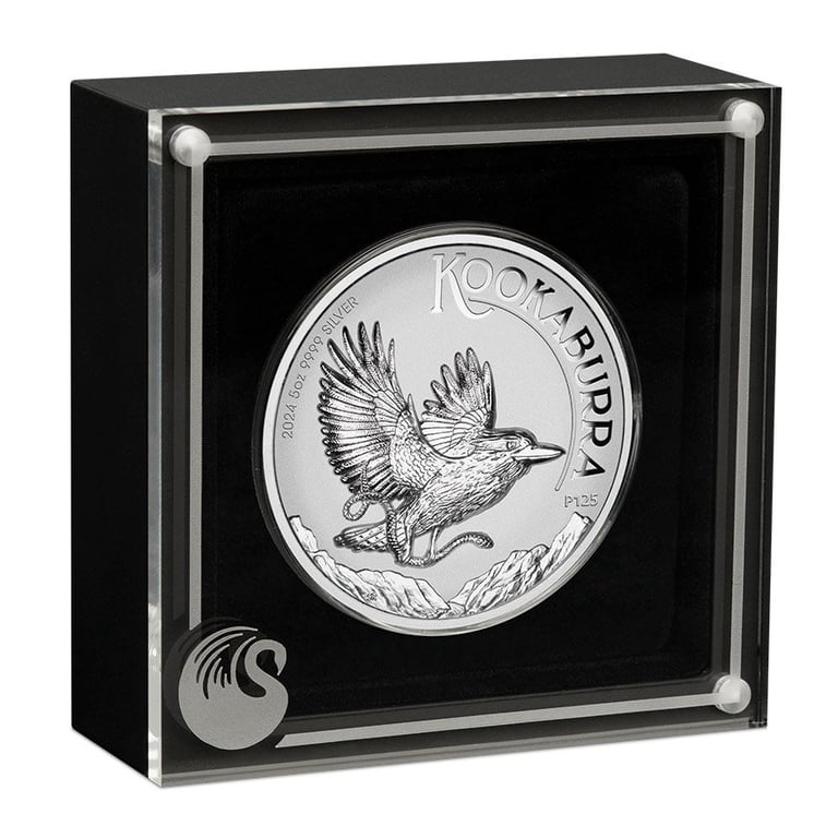 Silver Kookaburra 5 oz PF - Incused 2024 in the original coin case