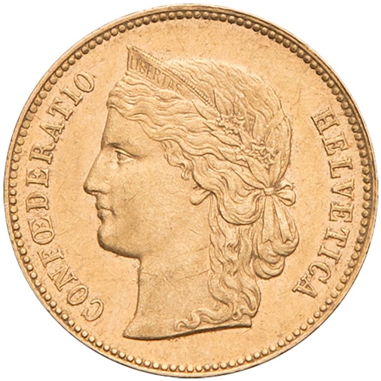 Back of the Gold Helvetia 20 francs