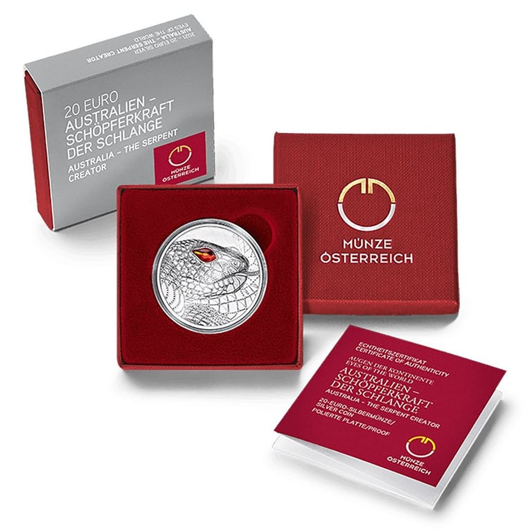 Silver Australia - Creative Power of the Snake 20 EUR PF AUT - 2021 in the original coin case