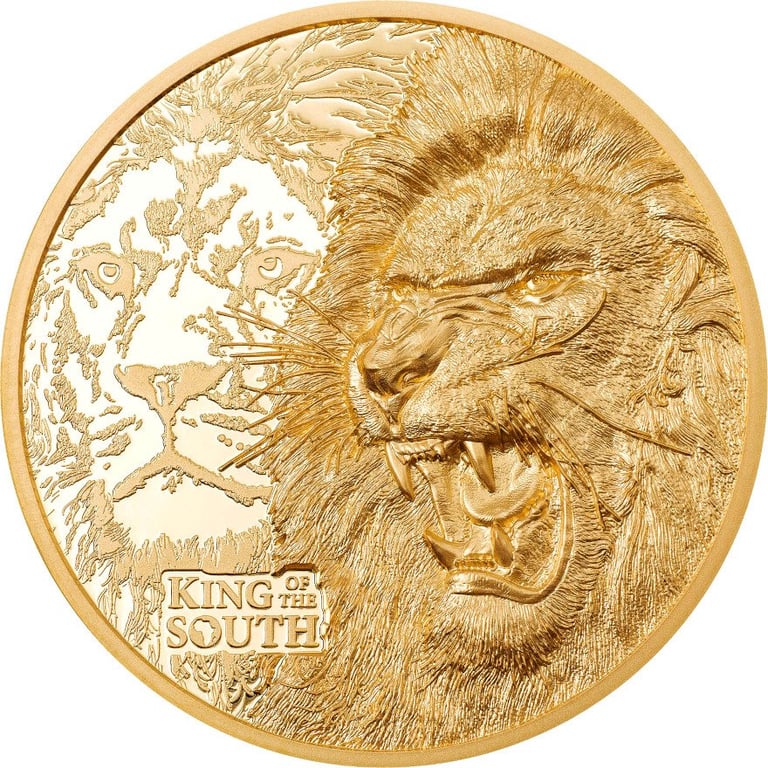Front of the Gold King of the South - Lion 1 oz PF - Ultra High Relief