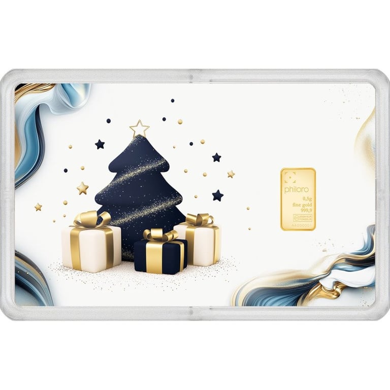 Front of the Gold bar 0.5 g - philoro gift card ""Festive Glow""