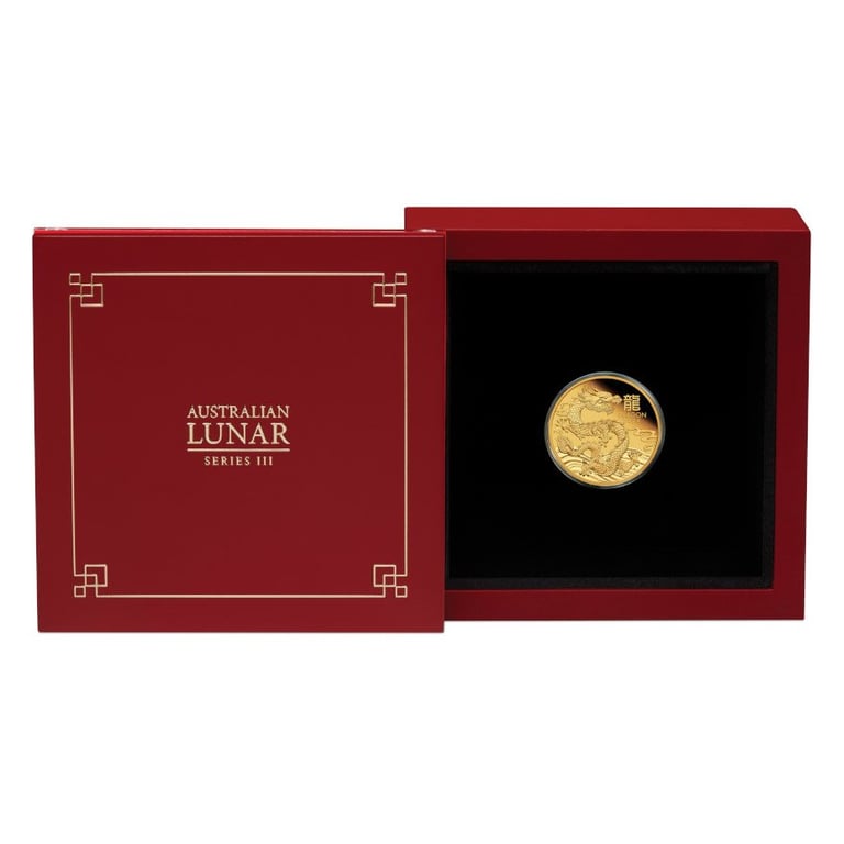 Gold Lunar III Dragon 1/10 oz PF - 2024 in the original coin case
