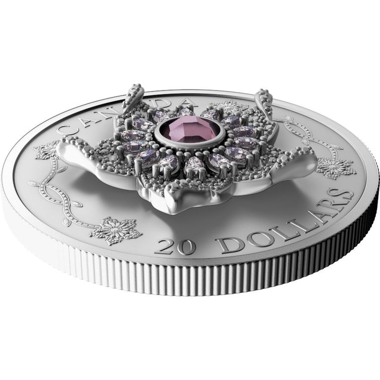 Side view of the Silver 'Williamson Diamond Brooch' 1 oz - Matte Proof 2025