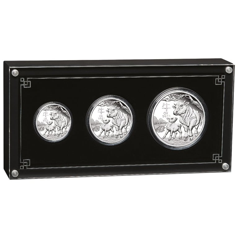 Open Silver Lunar III 3 Coin Set Ox PF - 2021