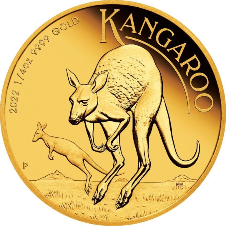 Front of the Gold Kangaroo 1/4 oz PF - 2022