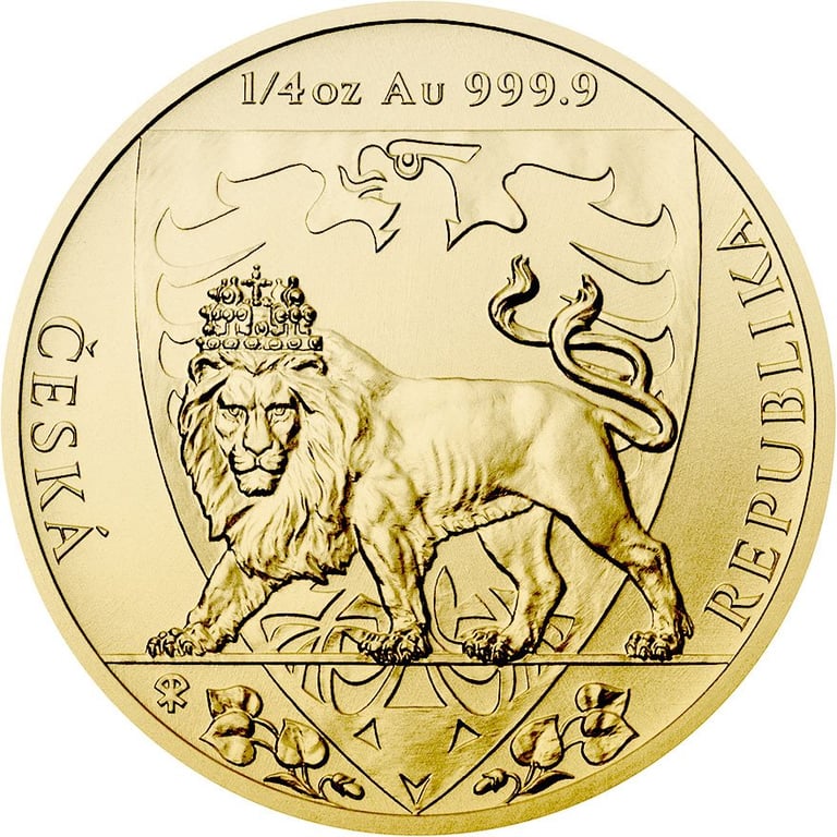 Front of the Gold Czech Lion 1/4 oz - 2020