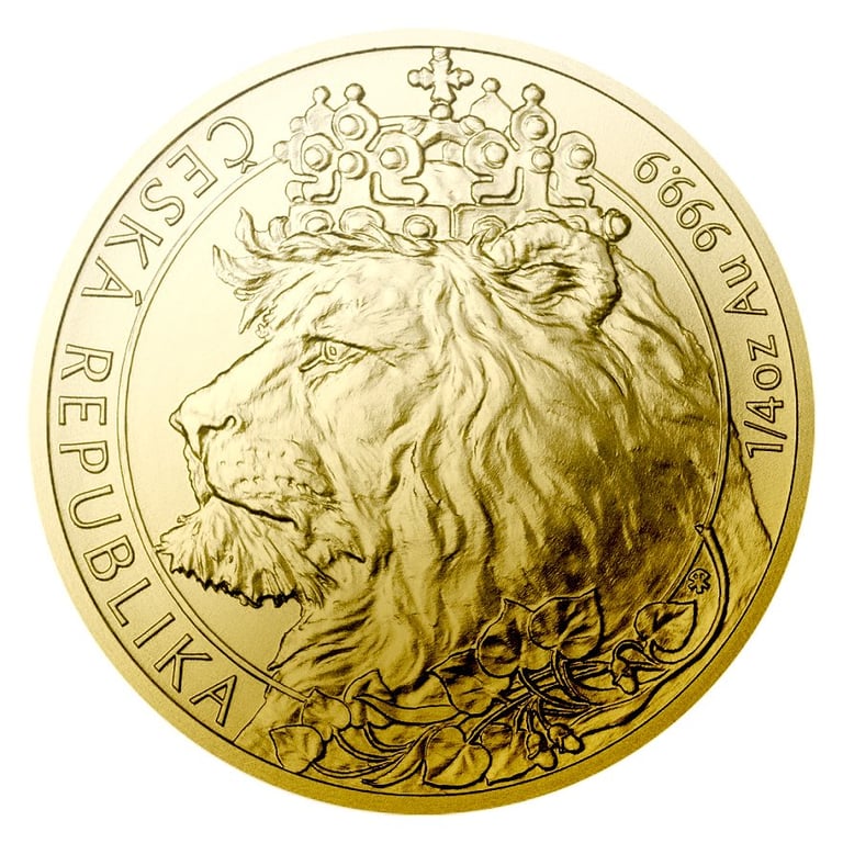 Front of the Gold Czech Lion 1/4 oz - 2021