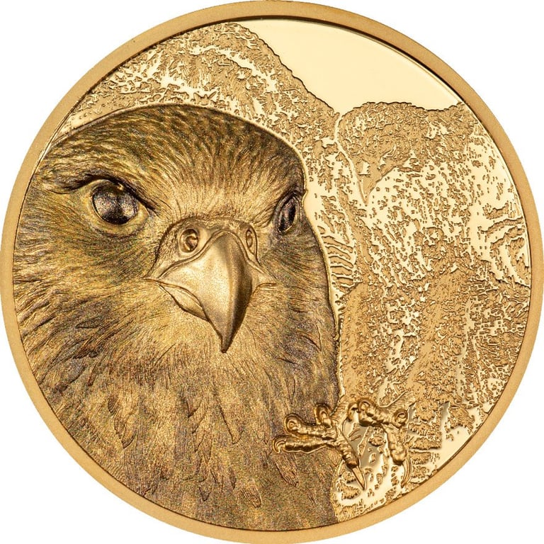 Front of the Gold Mongolian Falcon 1 oz PF - High Relief 2023