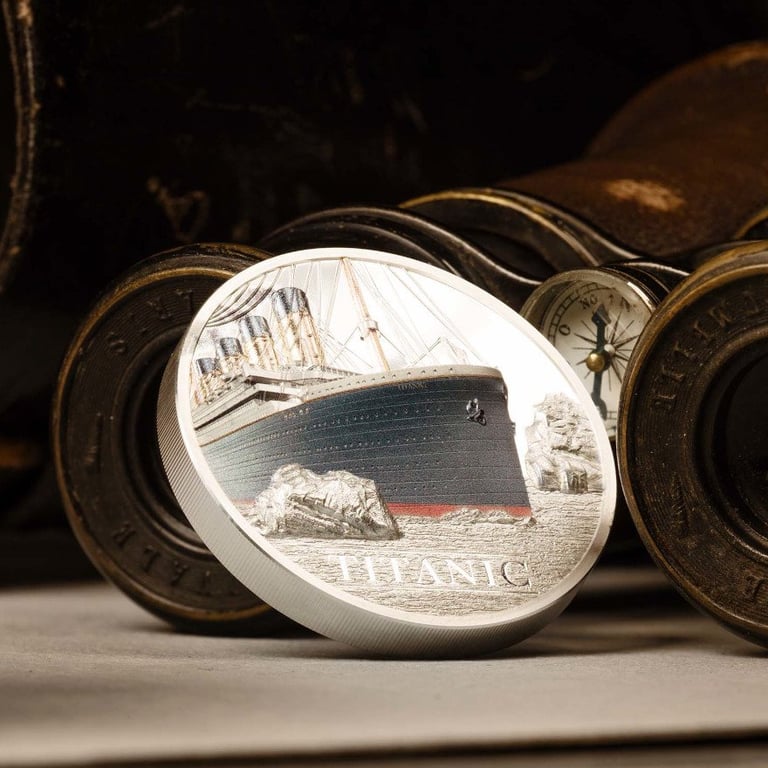Side view of the Silver Titanic 3 oz PF - High Relief incl. Relic 2022