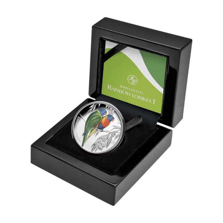 Silver Rainbow Lorikeet 1 oz PF in the original coin case