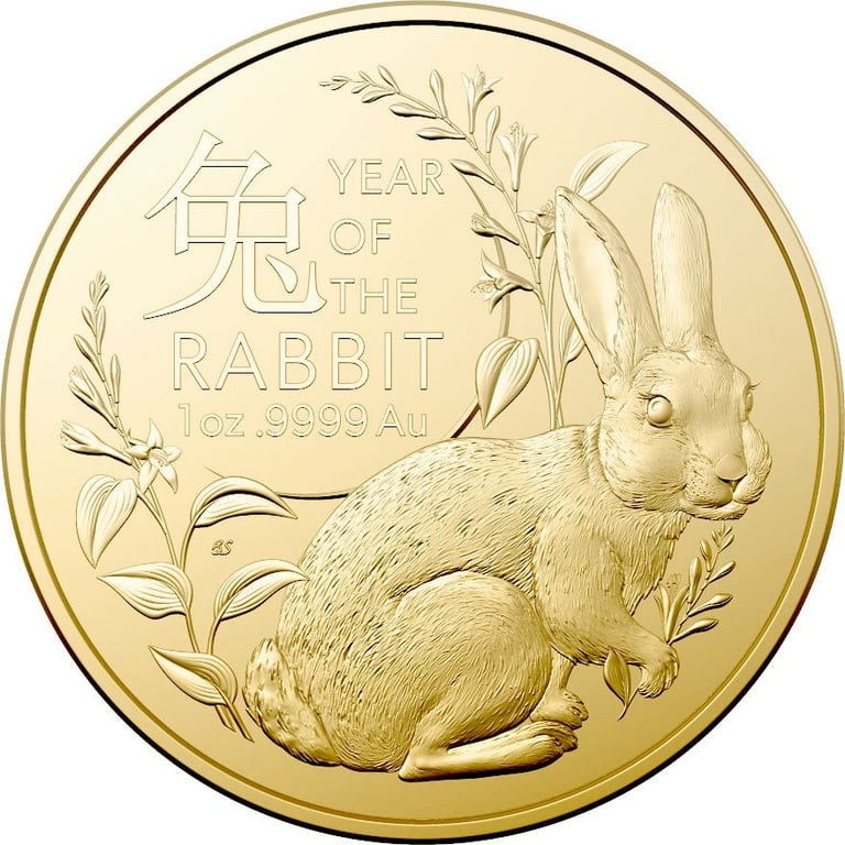 Front of the Gold Lunar Rabbit 1 oz - RAM 2023