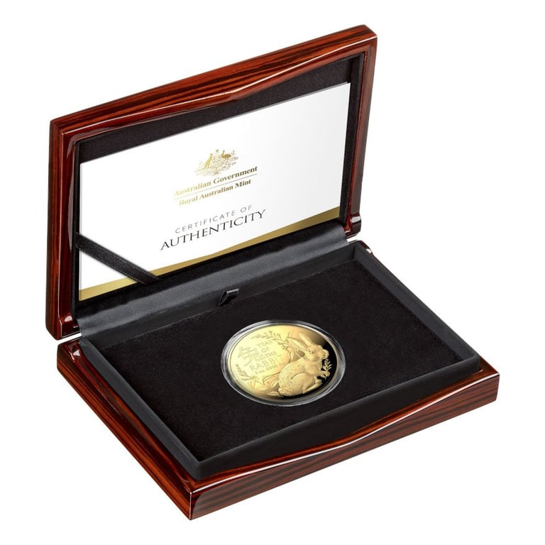 Gold Lunar Rabbit 5 oz PF - RAM 2023 in the original coin case