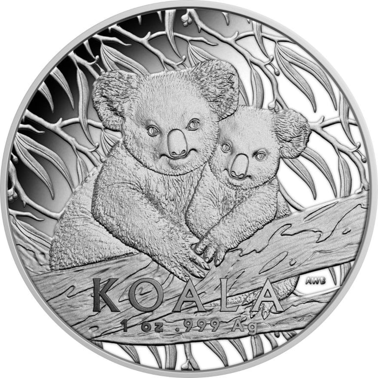 Front of the Silver Koala 1 oz PF - High Relief - RAM 2025
