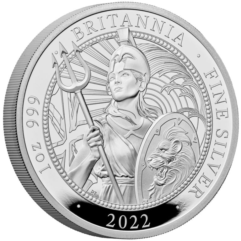 Side view of the Silber Britannia 1 oz PF - 2022