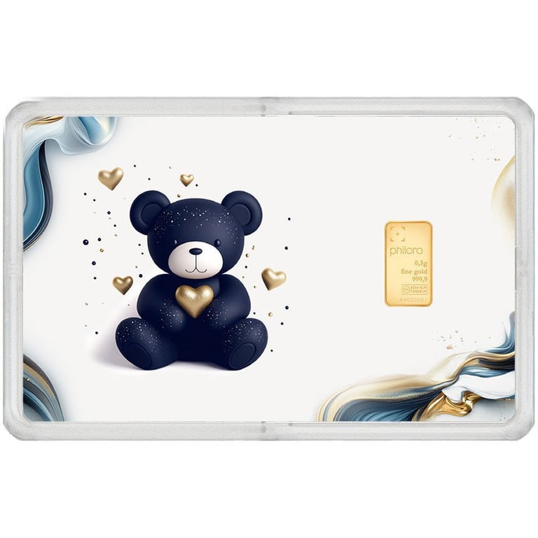 Front of the Gold bar 0.5 g - philoro gift card ""Strong bear love""