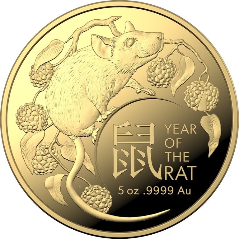 Front of the Gold 5 oz Lunar Rat PF - 1st Edition