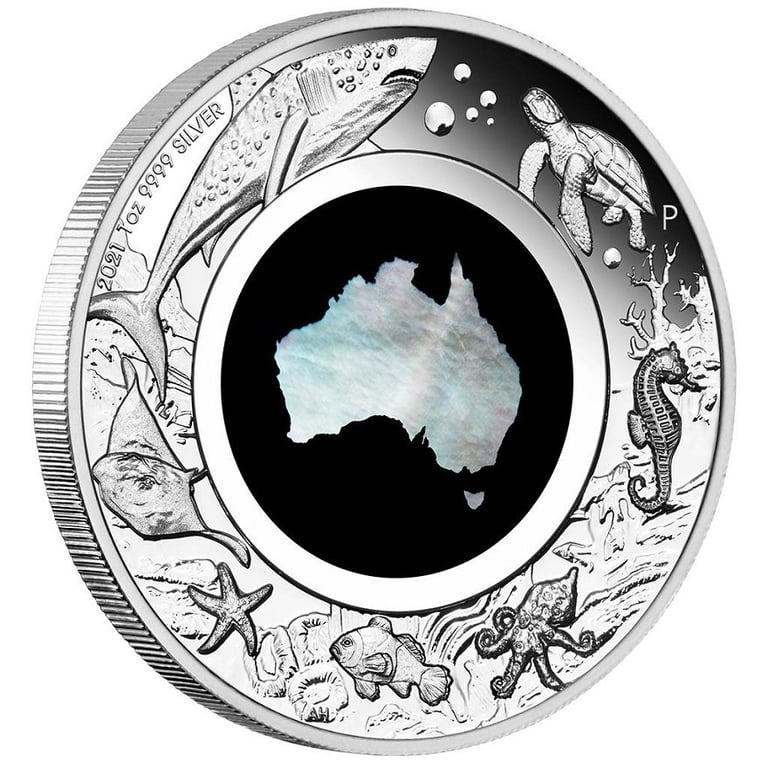 Side view of the Silber Perlmutt - Great Southern Land - 1 oz PF