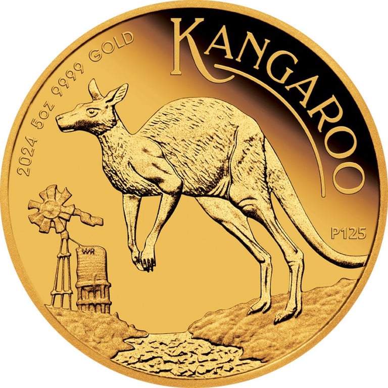 Front of the Gold Kangaroo 5 oz PF - 2024