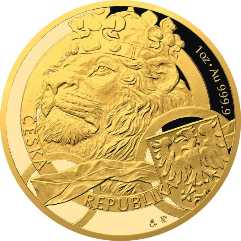 Front of the Gold Czech lion 1 oz - Proof - 2025