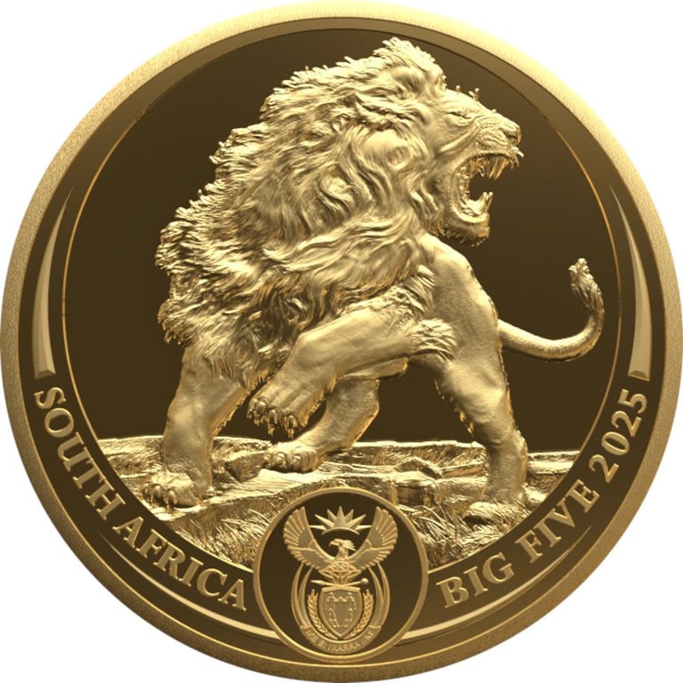Front of the Gold Lion 1/4 oz PF - Big Five Series III - 2025