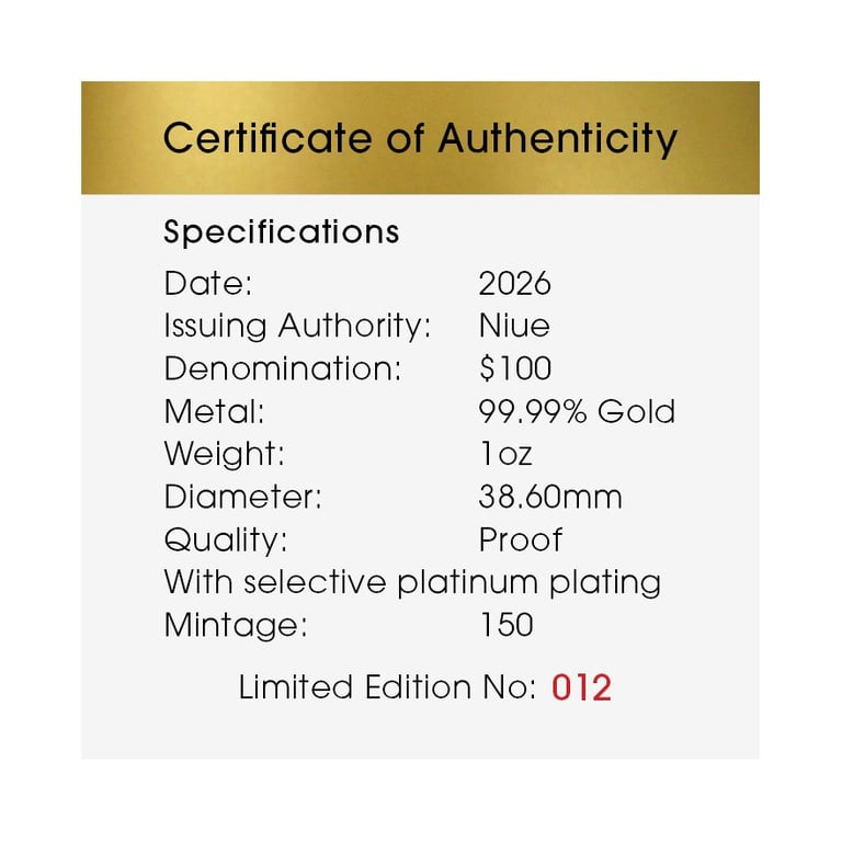 COA of Gold Greater Bilby 1 oz Proof - 2026