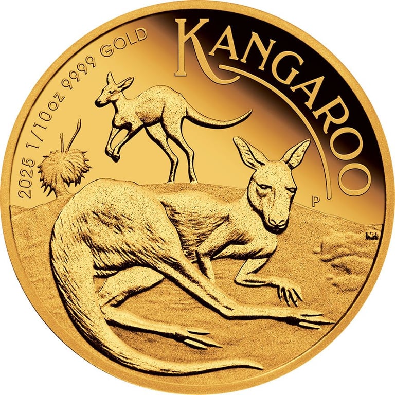 Front of the Gold Kangaroo 1/10 oz PF - 2025