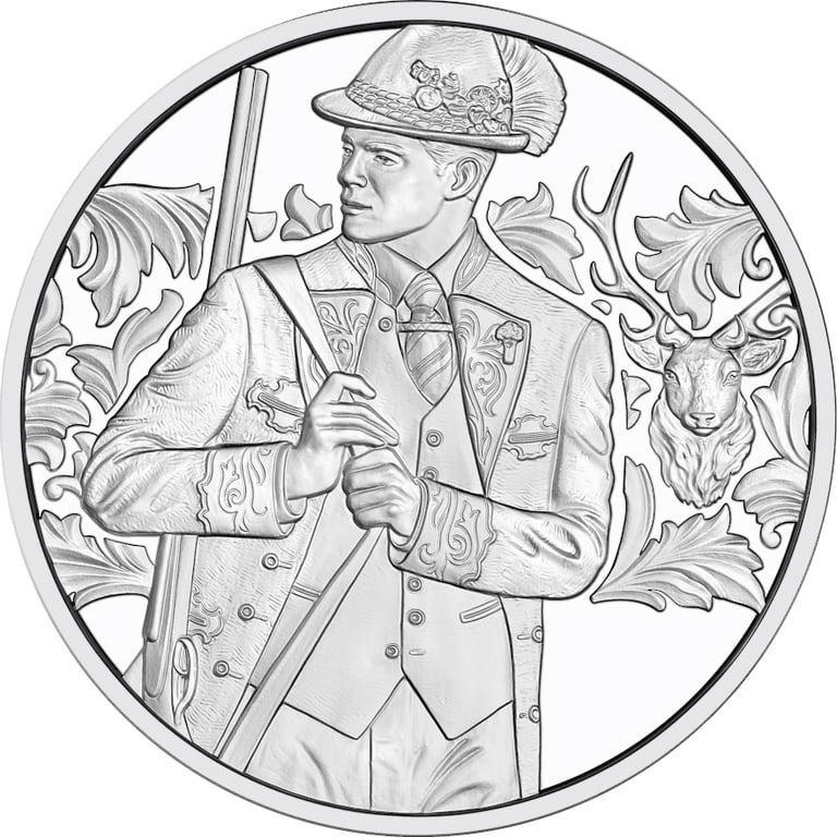 Front of Silver "Anpirschen" – Horn 10 EUR AUT - 2026