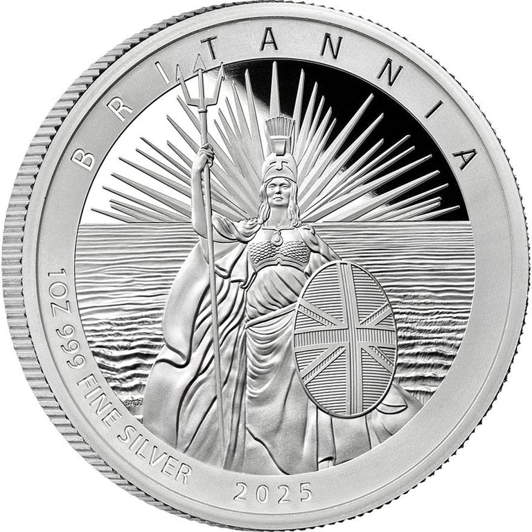 Side view of the Silver Britannia 1 oz PF - 2025