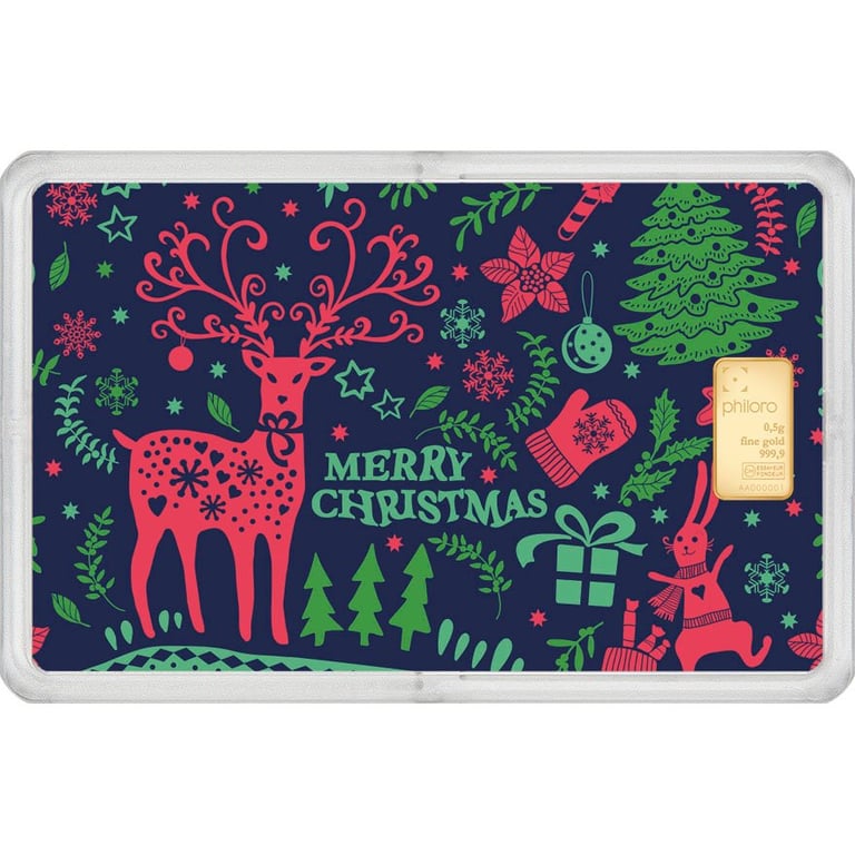 Front of the Gold bar 0.5 g - philoro gift card ""MERRY CHRISTMAS""