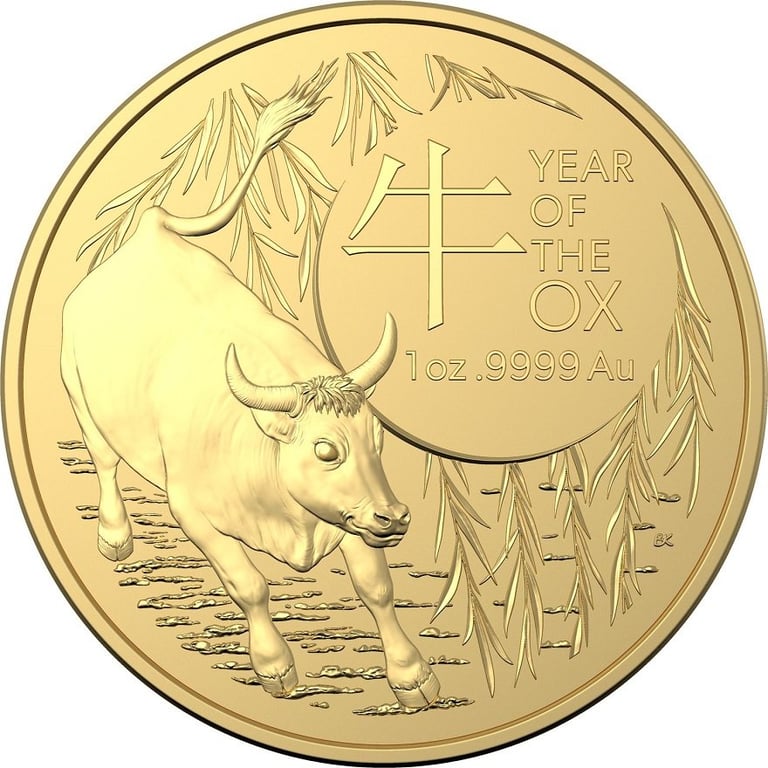 Front of the Gold Lunar Ox 1 oz - RAM 2021