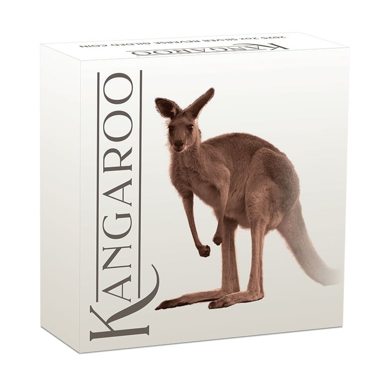Original coin case of the Silver Kangaroo 2 oz PF - Partially Gold-Plated 2025