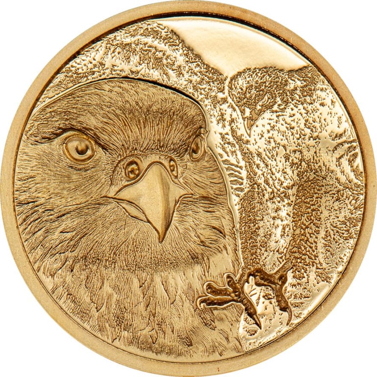 Front of the Gold Mongolian Falcon 1/10 oz PP - High Relief 2023