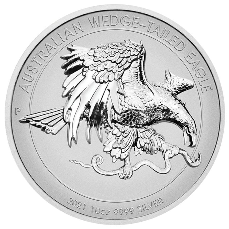 Front of the Silver Wedge Tailed Eagle 2021 - 10 oz RP High Relief