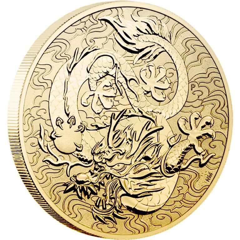 Side view of the Gold Chinese Myths and Legends 1 oz - Dragon 2022