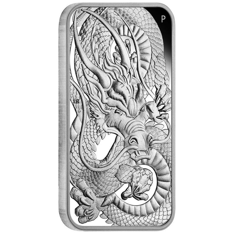 Side view of the Silver Dragon Rectangle 1 oz PF - 2021