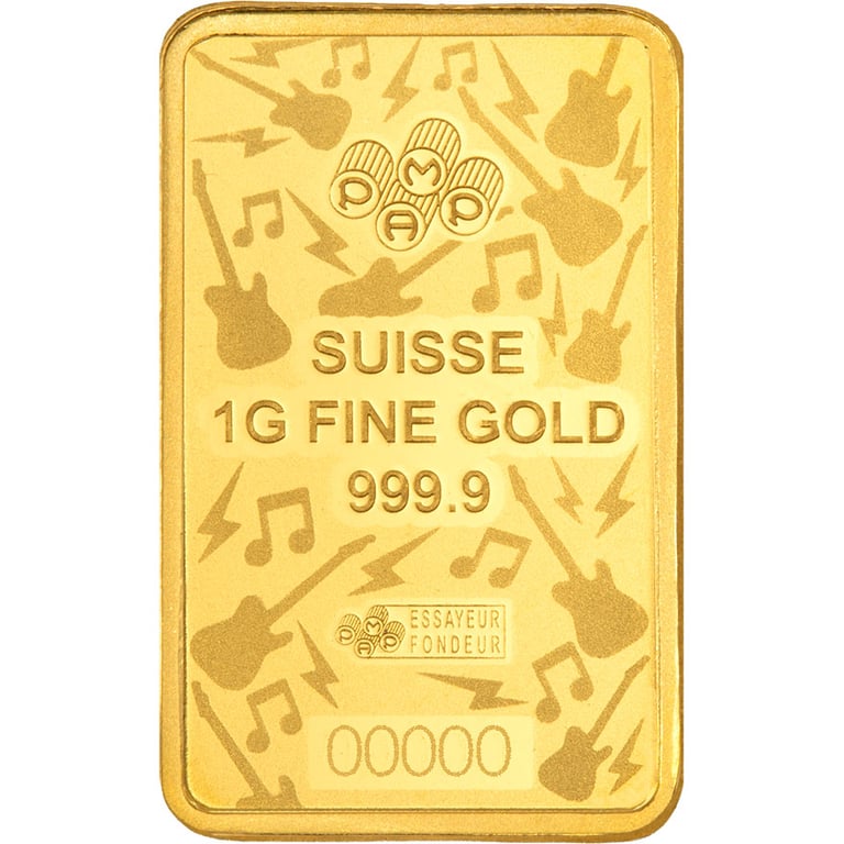 Back of Gold Bar 1 g "Fender 80th Anniversary" - PAMP