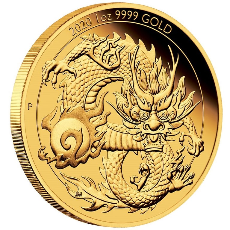 Side view of the Gold Dragon - Chinese Mythical Creatures - 1 oz Proof 2020
