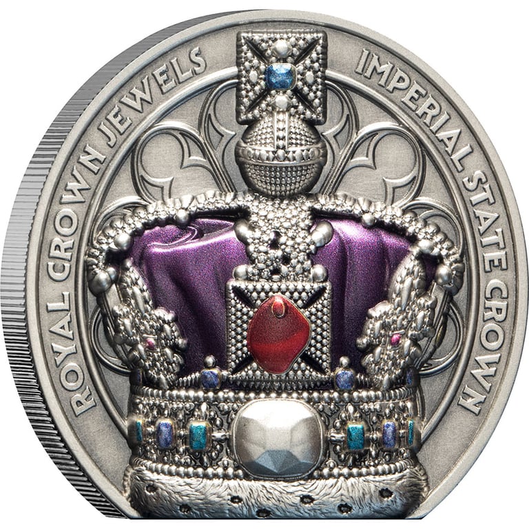 Side view of Silver Royal Crown Jewels - Imperial State Crown 2 oz - Ultra High Relief 2026