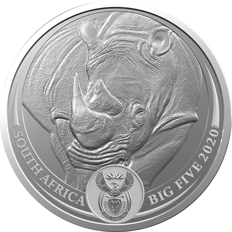 Front of the Silver Rhino 1 oz - Big Five South Africa