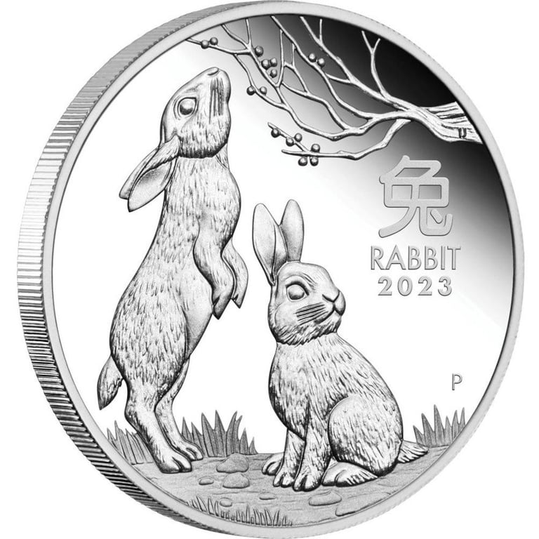 Front of the Silver Lunar III Rabbit - Perth Mint 2023