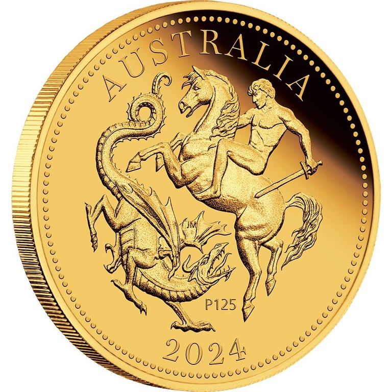 Side view of the Gold Double Sovereign PF - 125th Anniversary - Perth Mint 